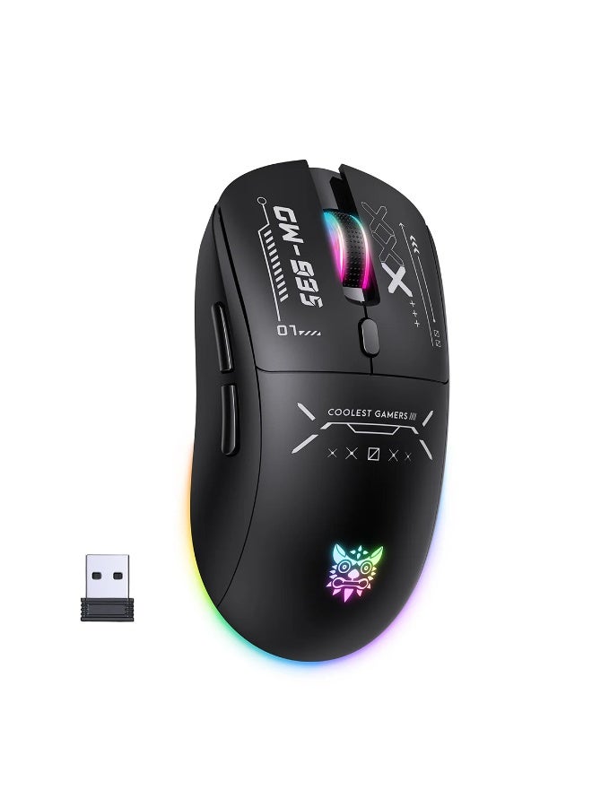 onikuma CW935 RGB Tri-Mode Wireless Gaming Mouse with 2.4GHz, Bluetooth and Wired Connectivity, 6-Level Adjustable DPI up to 12800, Ergonomic Design and Hidden USB Receiver Storage for PC and Gaming Devices (Black) - Image 1